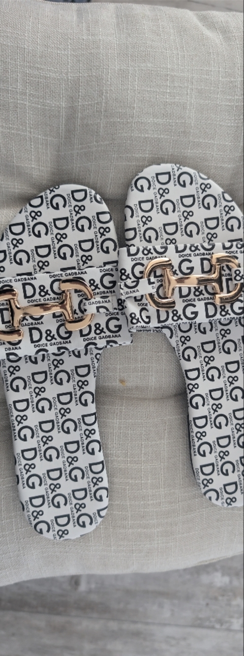 D&G White Logo Slide Sandals with Gold Buckle from Tik Tok Shop - Picture 3 of 6